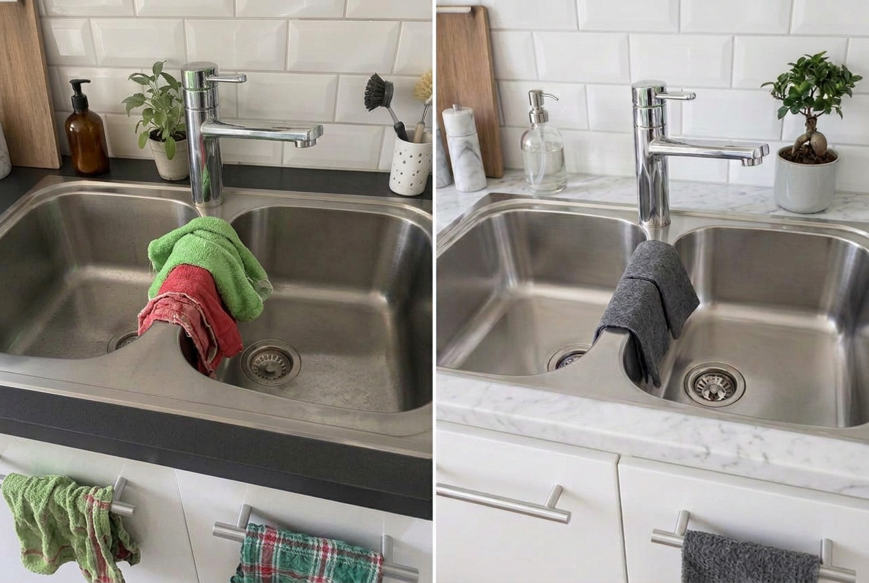 Färgglada disktrasor jämfört med mörkgrå Clean Kitch-disktrasor